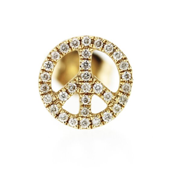 Sydney Evan 14K Yellow Gold Pave Diamond Peace Sign Single Stud Earrings - Picture 1 of 4